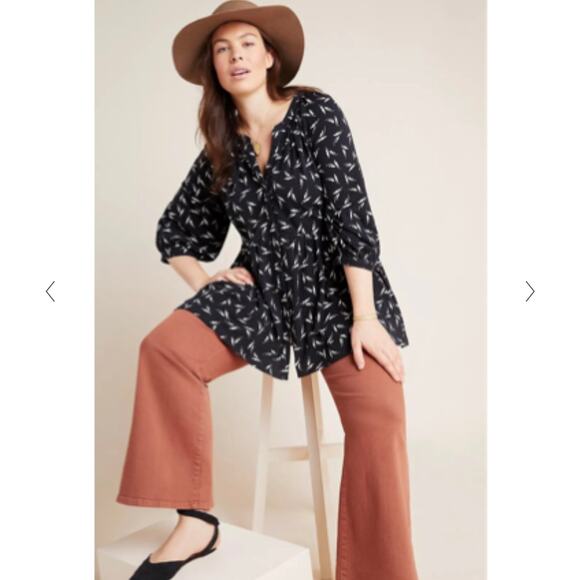 Anthropologie Maeve Butterfly Baby Doll Tunic y2k style Black White XS - Picture 2 of 10